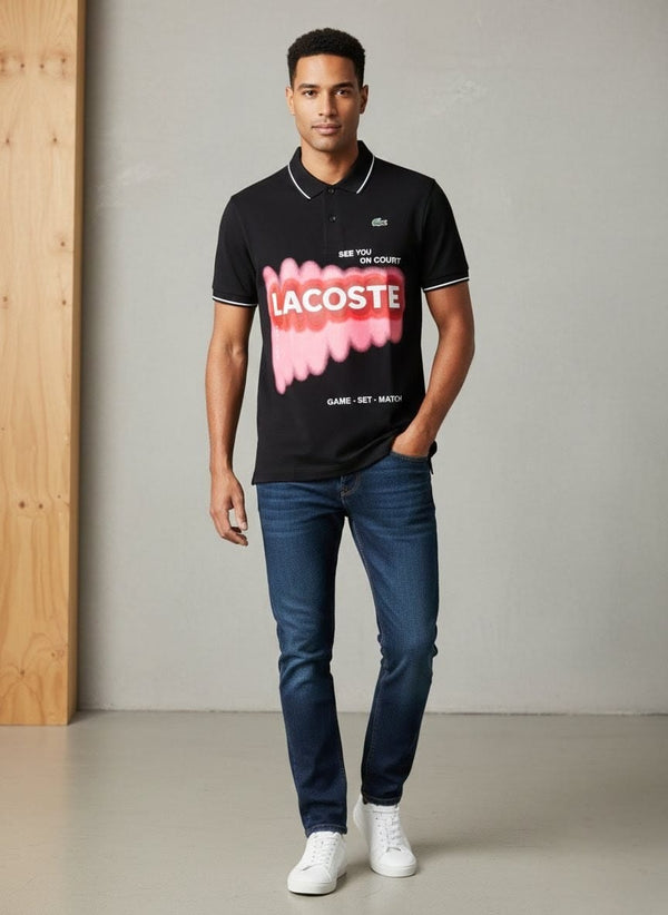 LACOSTE Graphic Print Polo Shirt - See You On Court