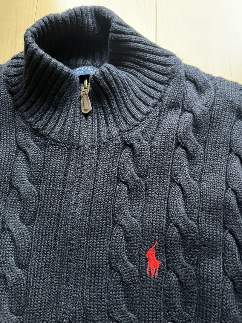 POLO RALPH LAUREN Enchanted Midnight Luxe Fit Half-Zip Cable Knit Sweater