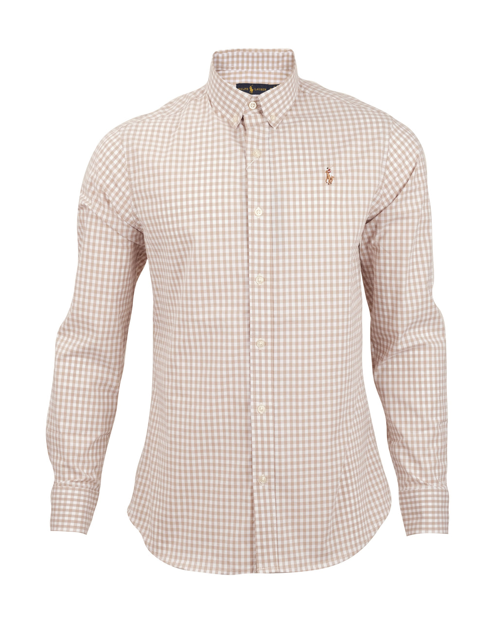 RALPH LAUREN Desert Beige Gingham Classic Fit Long Sleeve Oxford Shirt