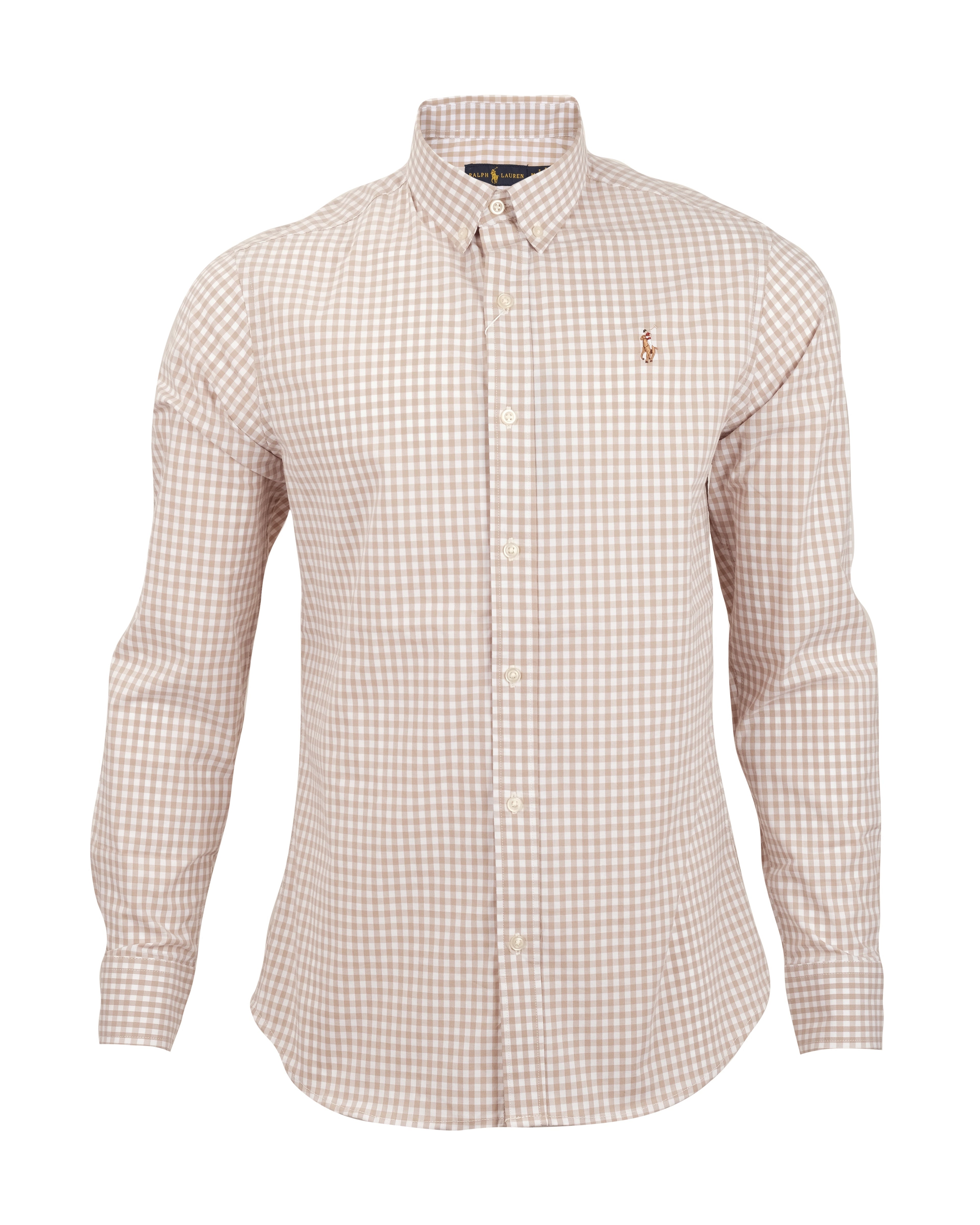 RALPH LAUREN Desert Beige Gingham Classic Fit Long Sleeve Oxford Shirt