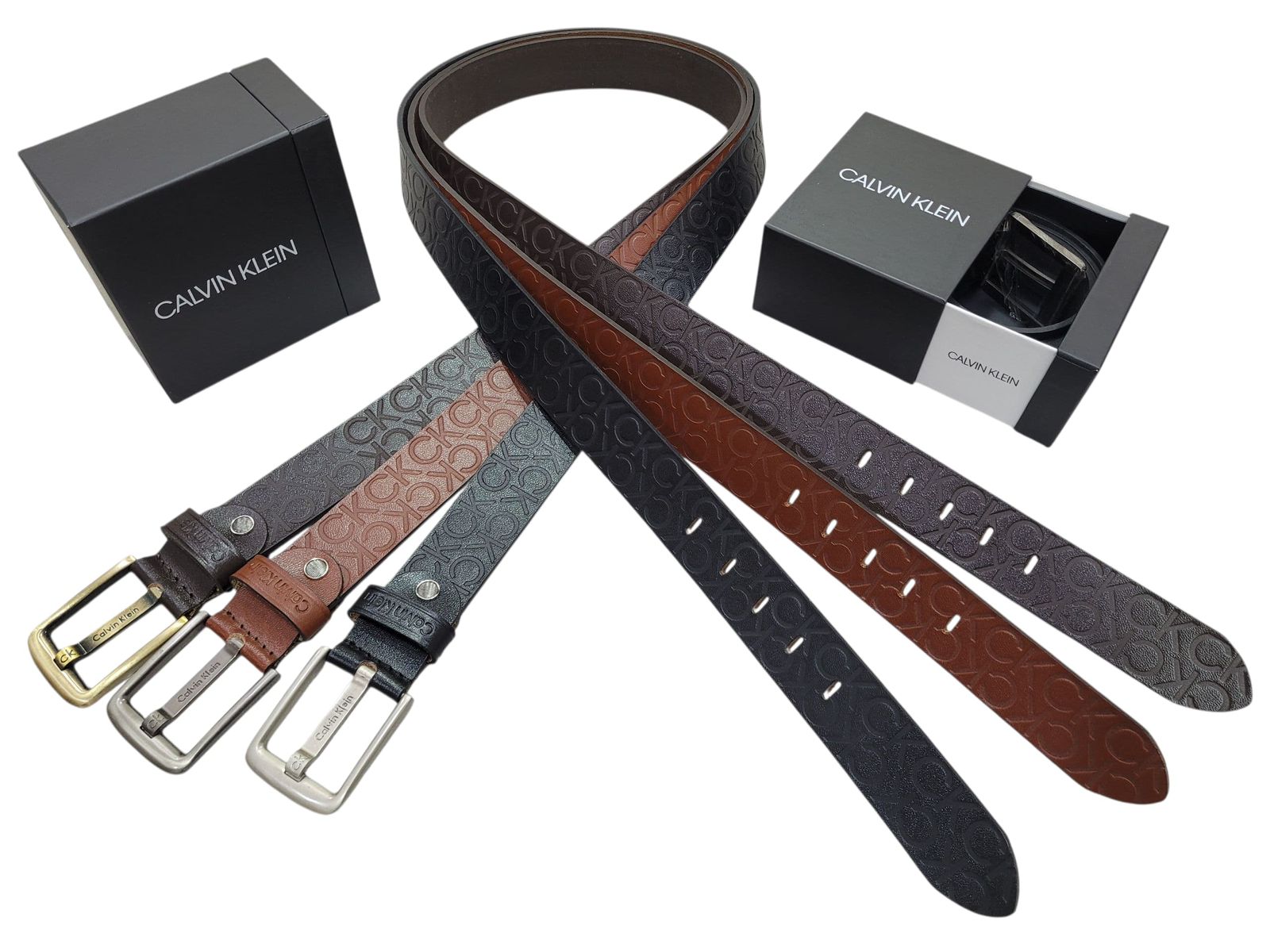 CALVIN KLEIN Reversible Leather Logo Belt Set