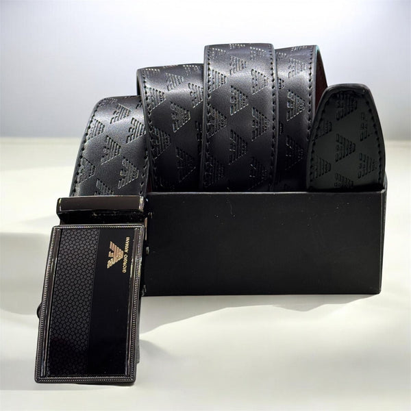 Armani Signature Monogram Black Leather Belt
