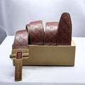 Armani Exchange Monogrammed Leather Belt with Gold Buckle