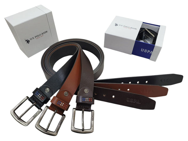 U.S. Polo Assn. Classic Leather Belt Set - Brown & Black