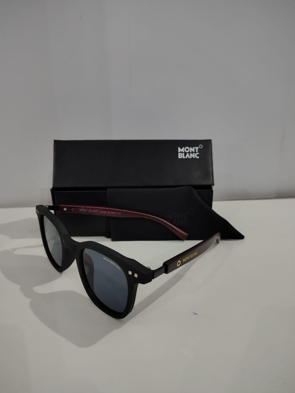 MONT BLANC Classic Black Sunglasses with Burgundy Accents