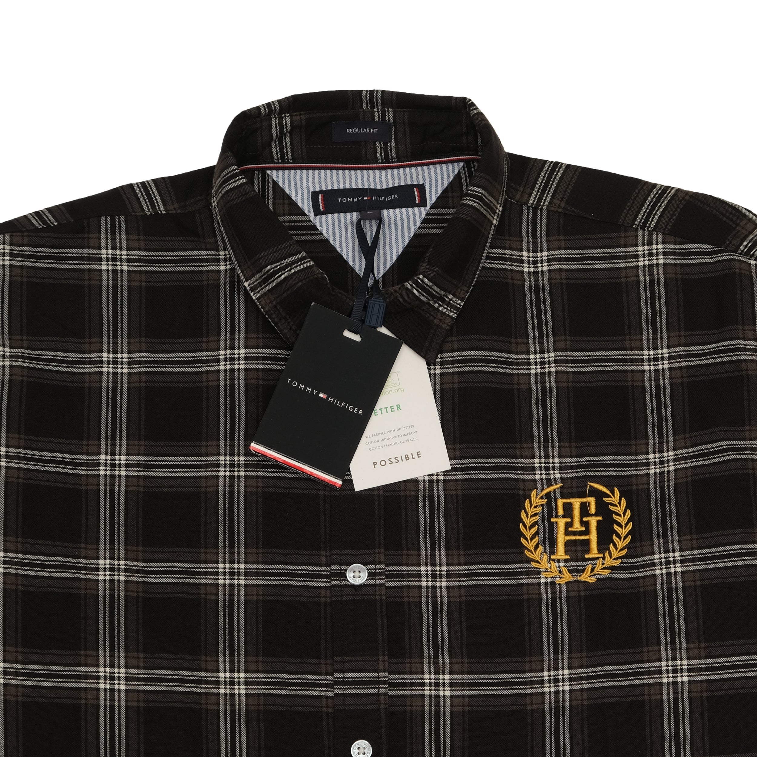 TOMMY HILFIGER Midnight Charcoal Plaid Logo Button-Up Shirt