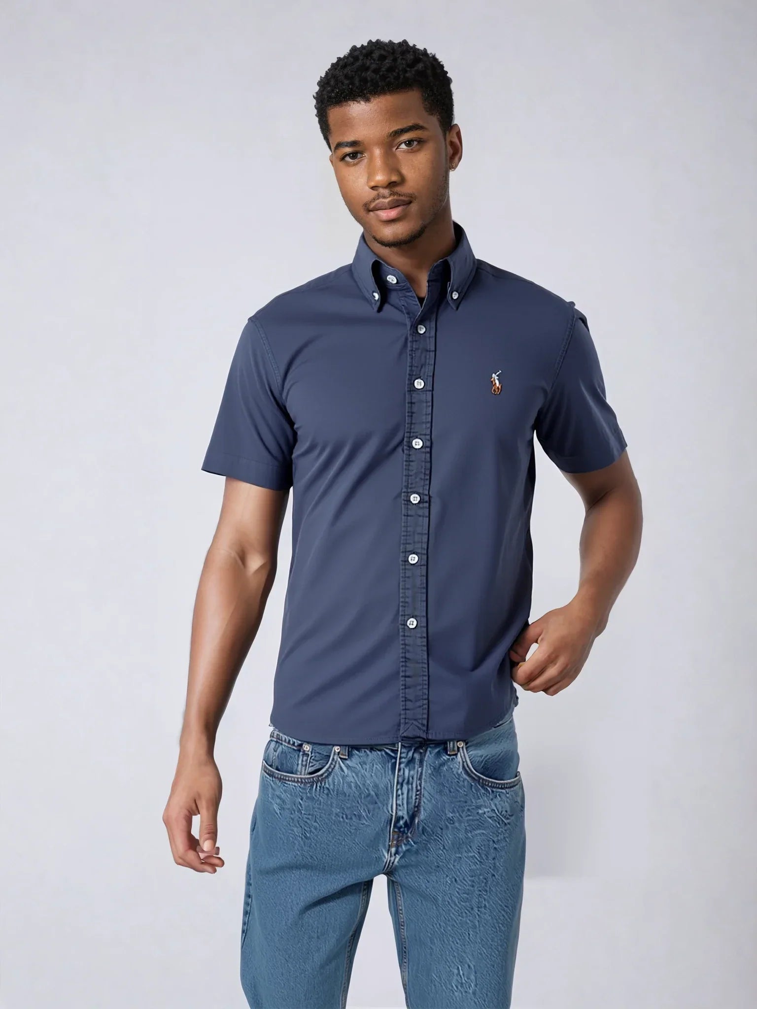 POLO RALPH LAUREN Midnight Ash Slim Fit Short Sleeve Button-Down Shirt
