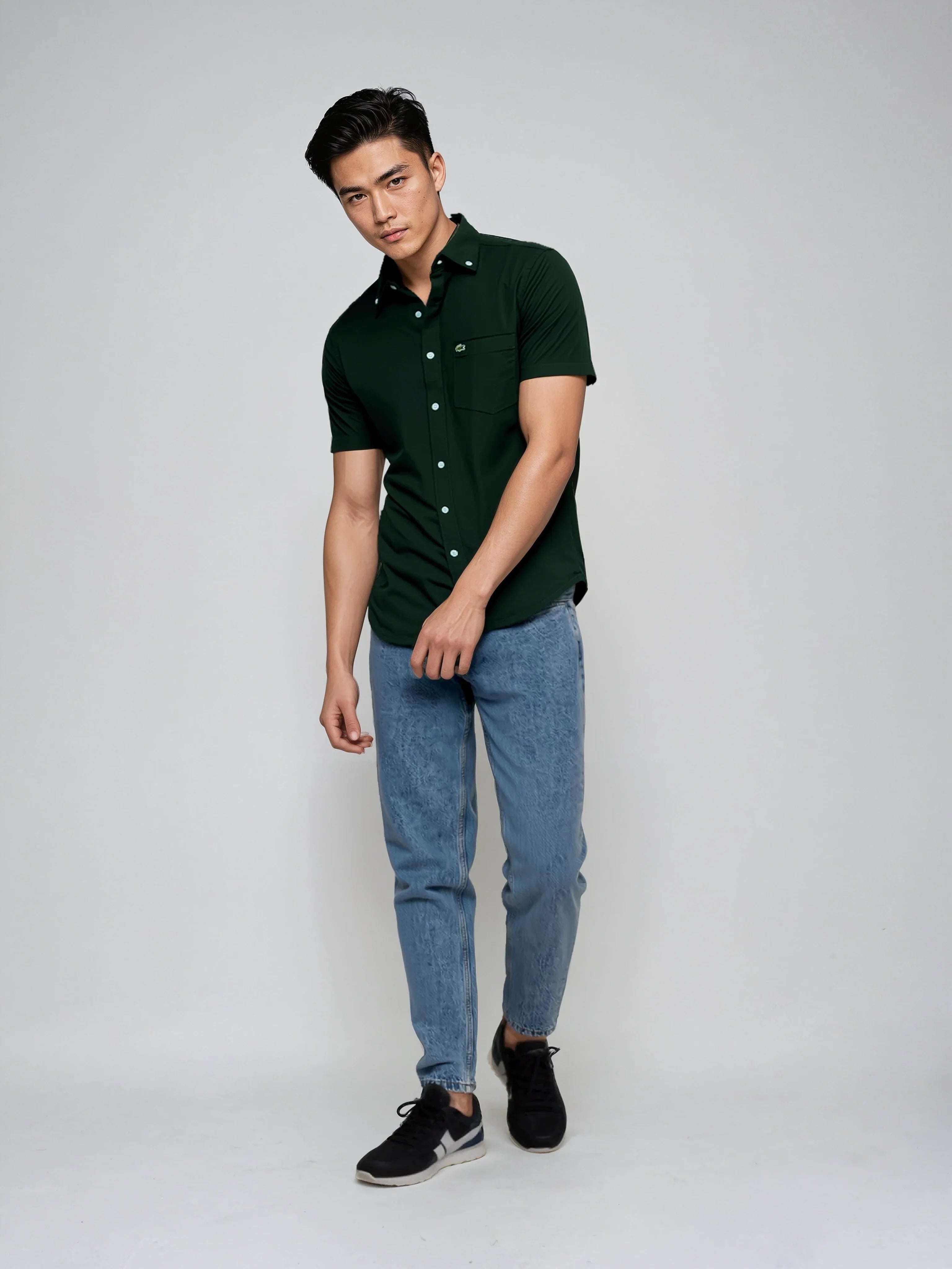 LACOSTE Forest Canopy Classic Fit Short Sleeve Button-Up Shirt