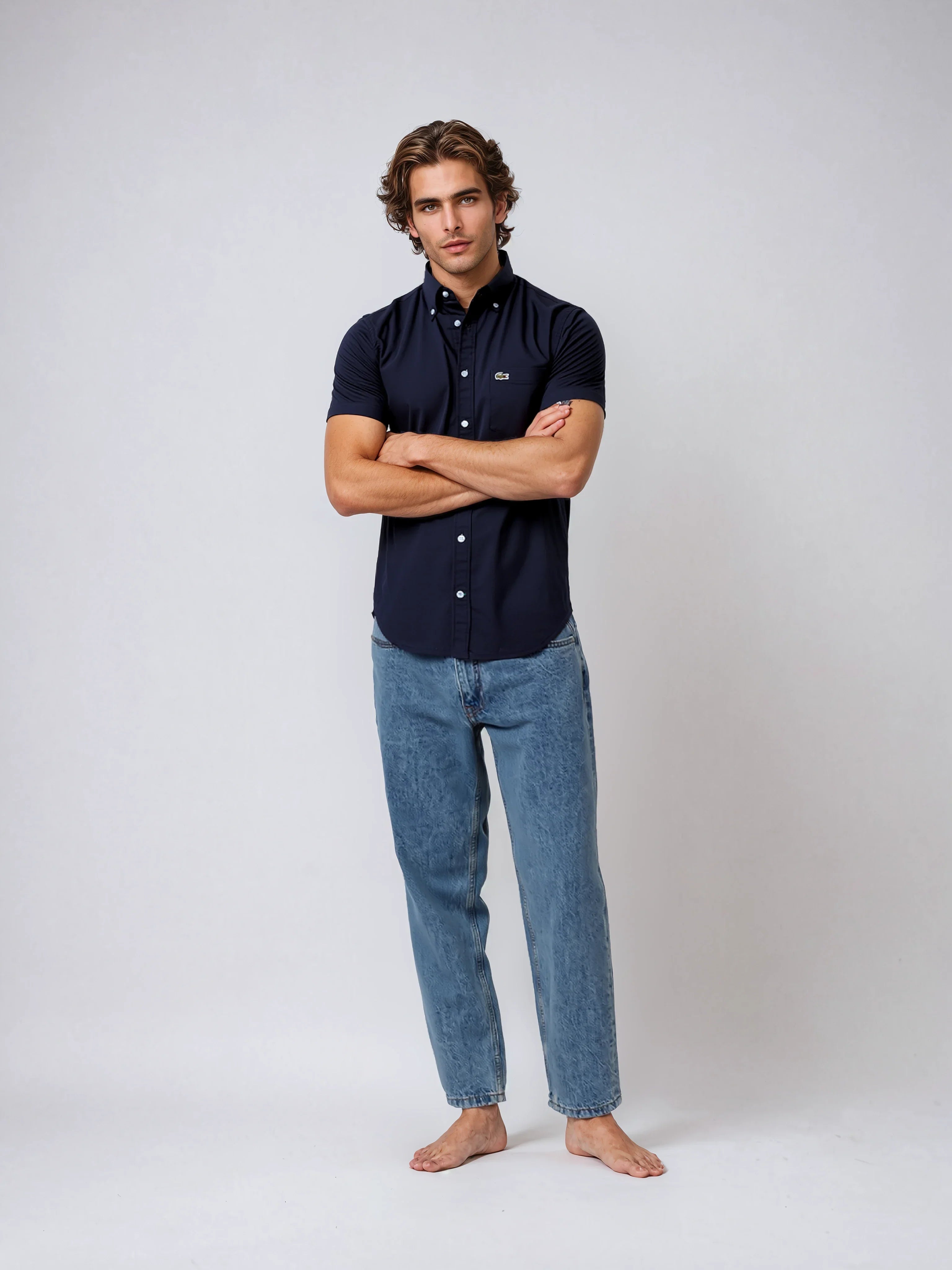 LACOSTE Deep Ocean Classic Fit Short Sleeve Button-Up Shirt
