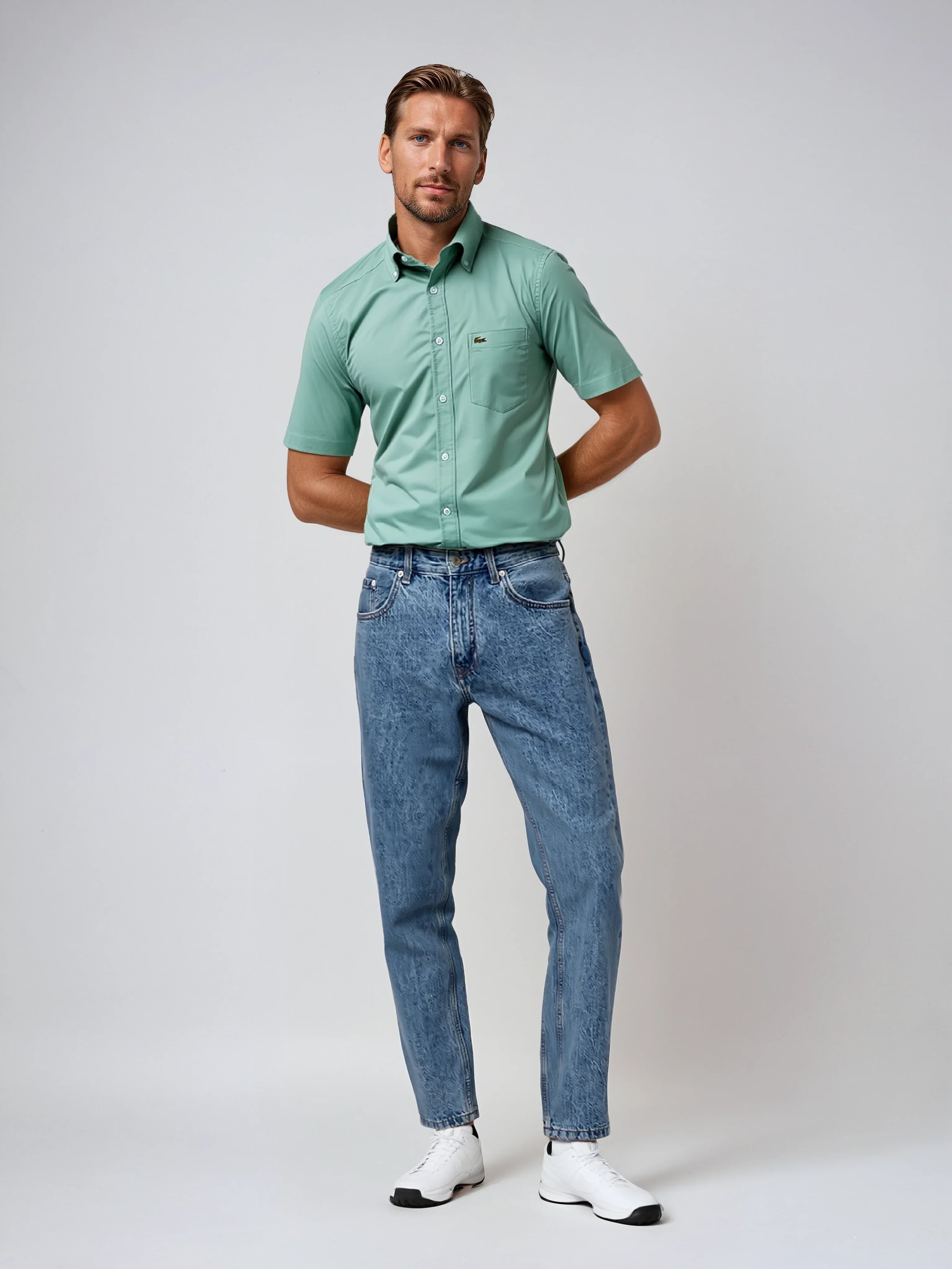 LACOSTE Serene Mint Classic Fit Short Sleeve Button-Up Shirt