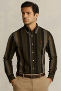 POLO RALPH LAUREN Enchanted Olive Tailored Fit Long Sleeve Striped Shirt