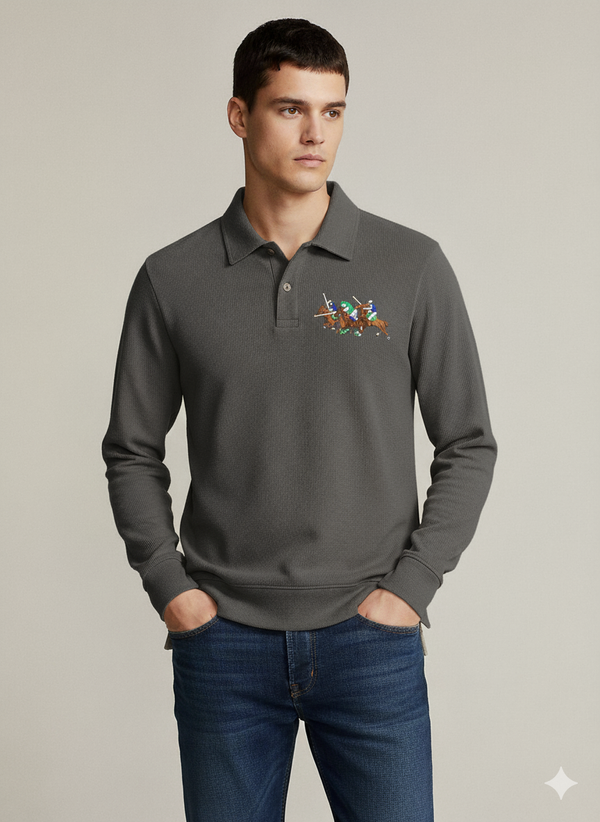 POLO RALPH LAUREN Charcoal Ember Classic Fit Long Sleeve Piqué Polo Shirt