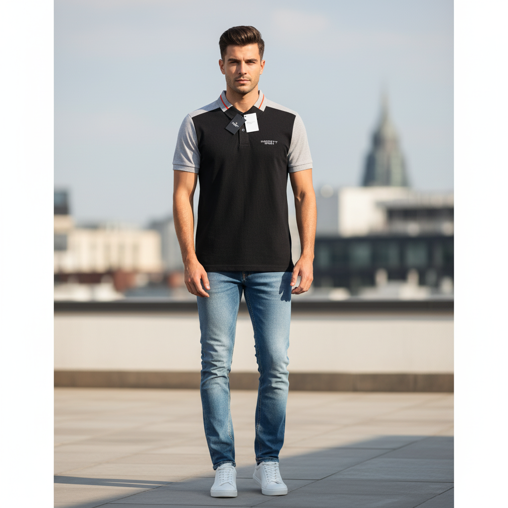 HACKETT Celestial Jet Luxe Fit Colorblock Polo Shirt