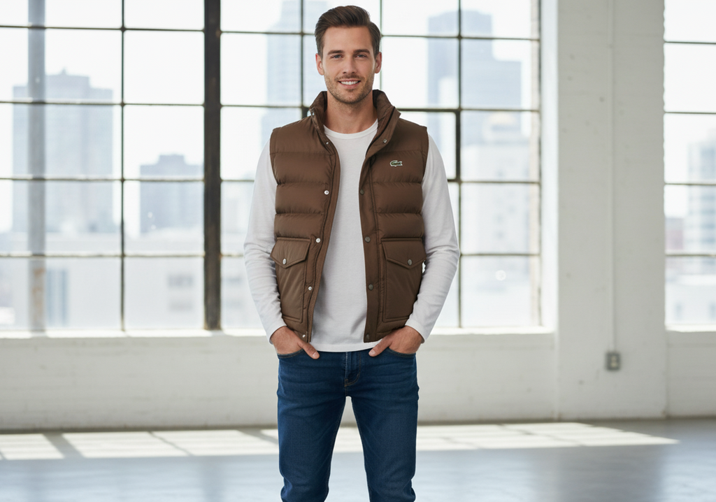 LACOSTE Rustic Mahogany Tailored Fit Quilted Winter Vest