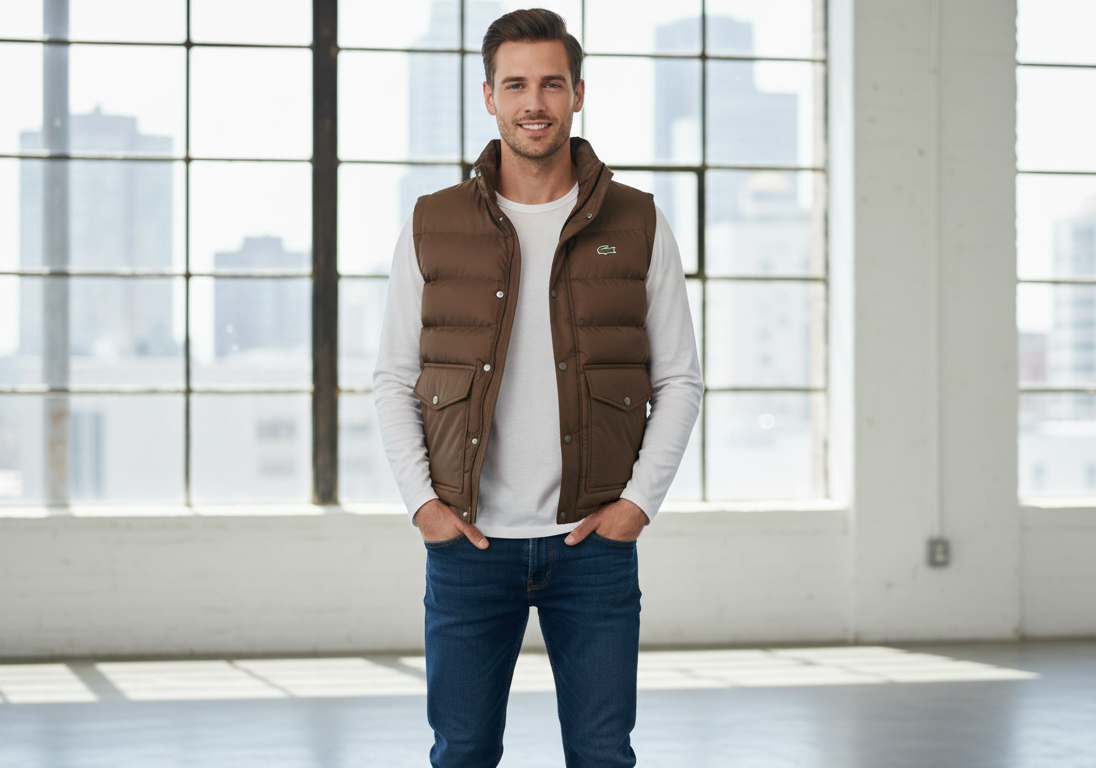 LACOSTE Rustic Mahogany Tailored Fit Quilted Winter Vest