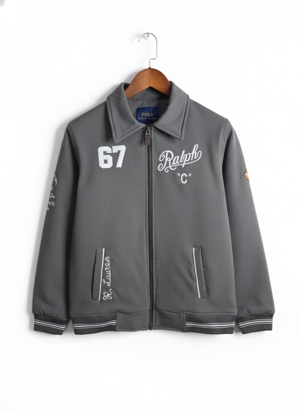 POLO RALPH LAUREN Stormy Slate Slim Fit Embroidered Varsity Jacket