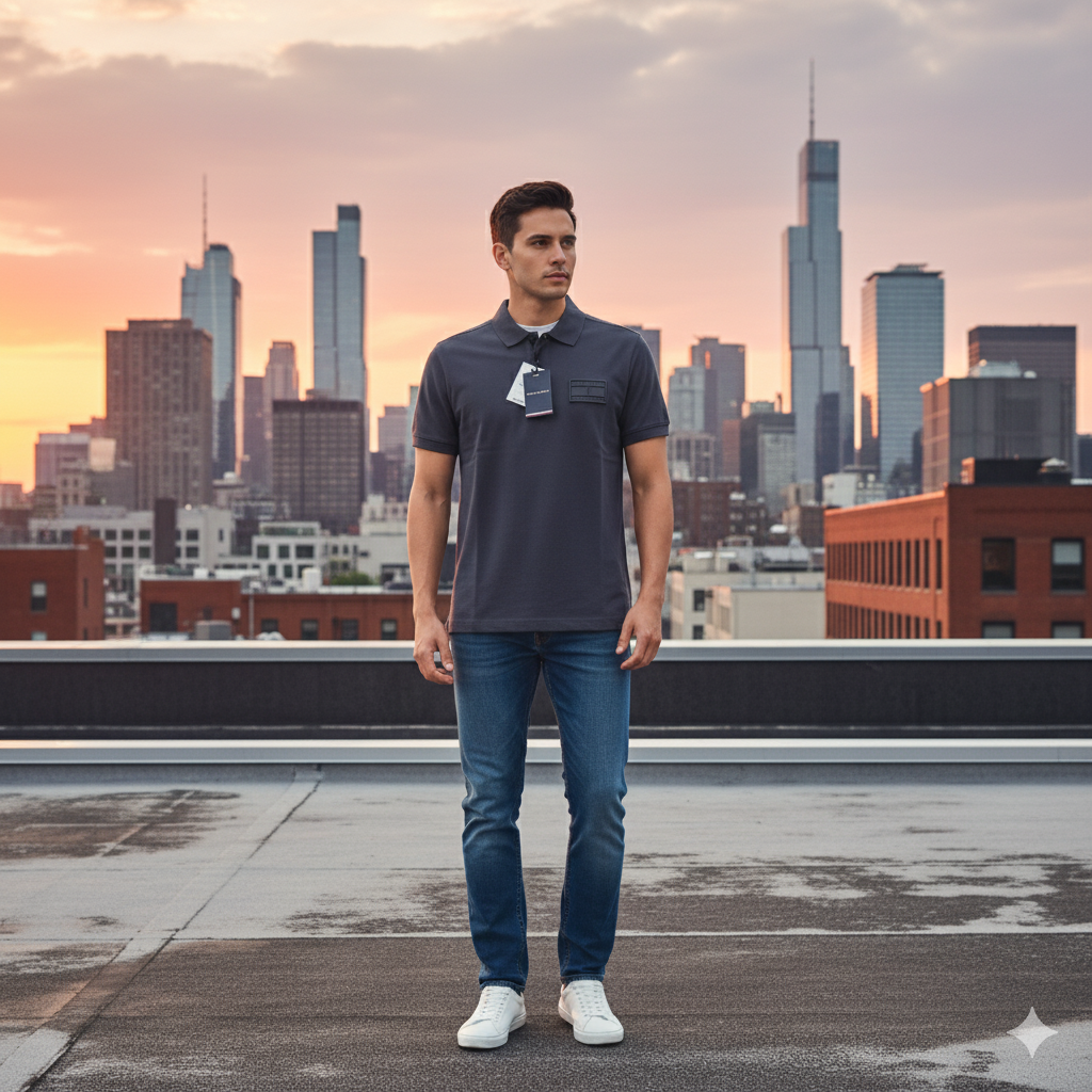 TOMMY HILFIGER Prismatic Indigo Slim Fit Short Sleeve Organic Cotton Polo