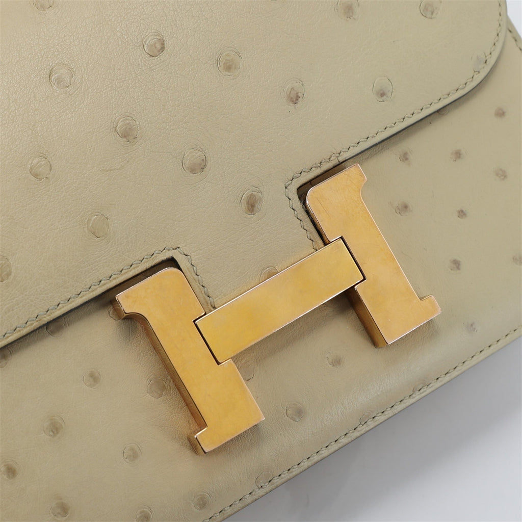 HERMÈS Sunlit Champagne Luxe Ostrich Leather Crossbody Bag with Signature H Closure