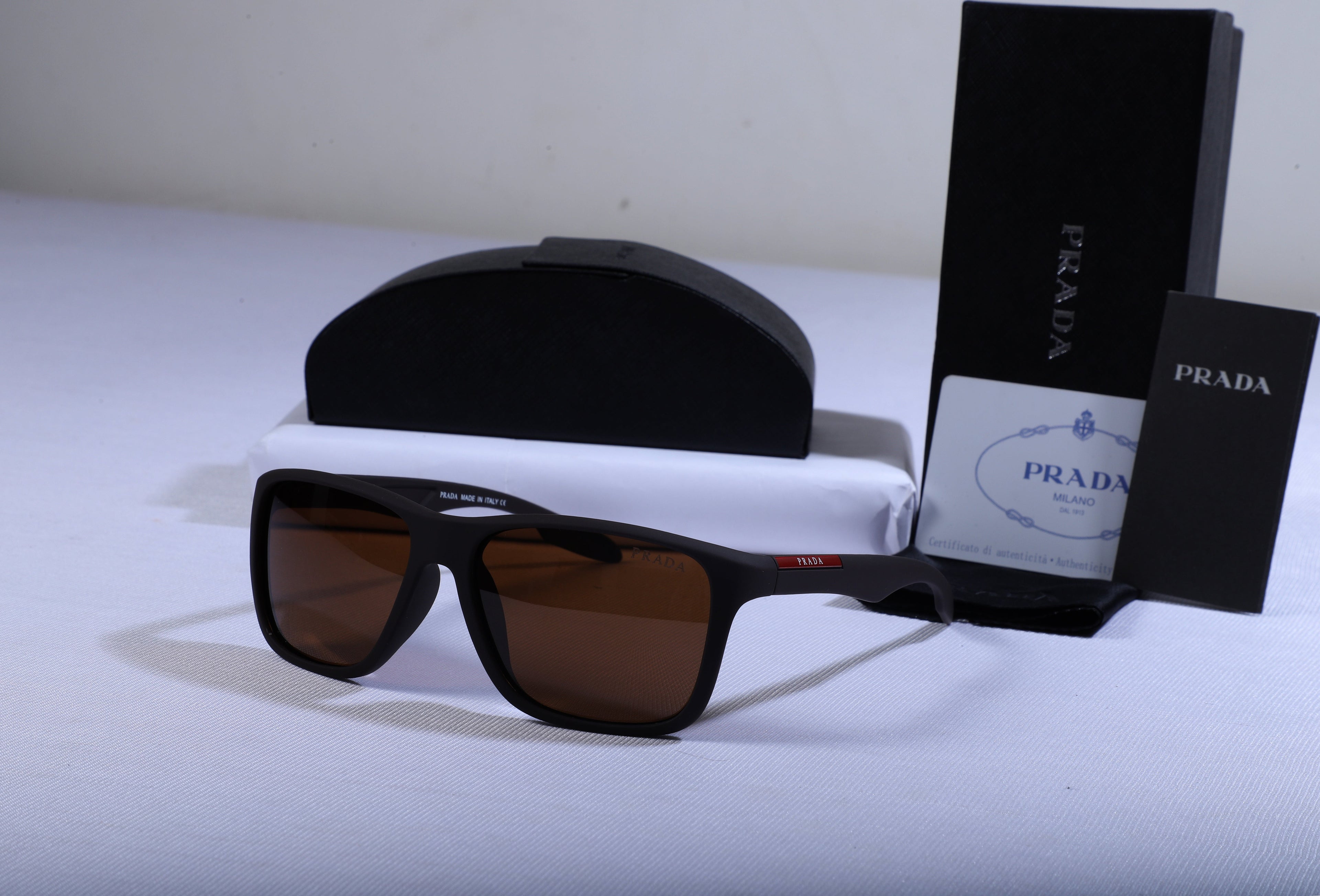 PRADA Midnight Onyx Luxe Fit Sunglasses with Chestnut Lenses