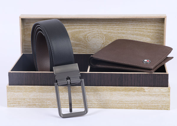 Stylish Essentials Men's Leather Wallet and Belt Gift Set