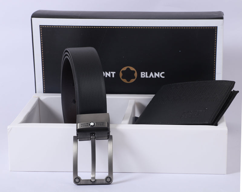 MONT BLANC Classic Leather Belt and Wallet Gift Set