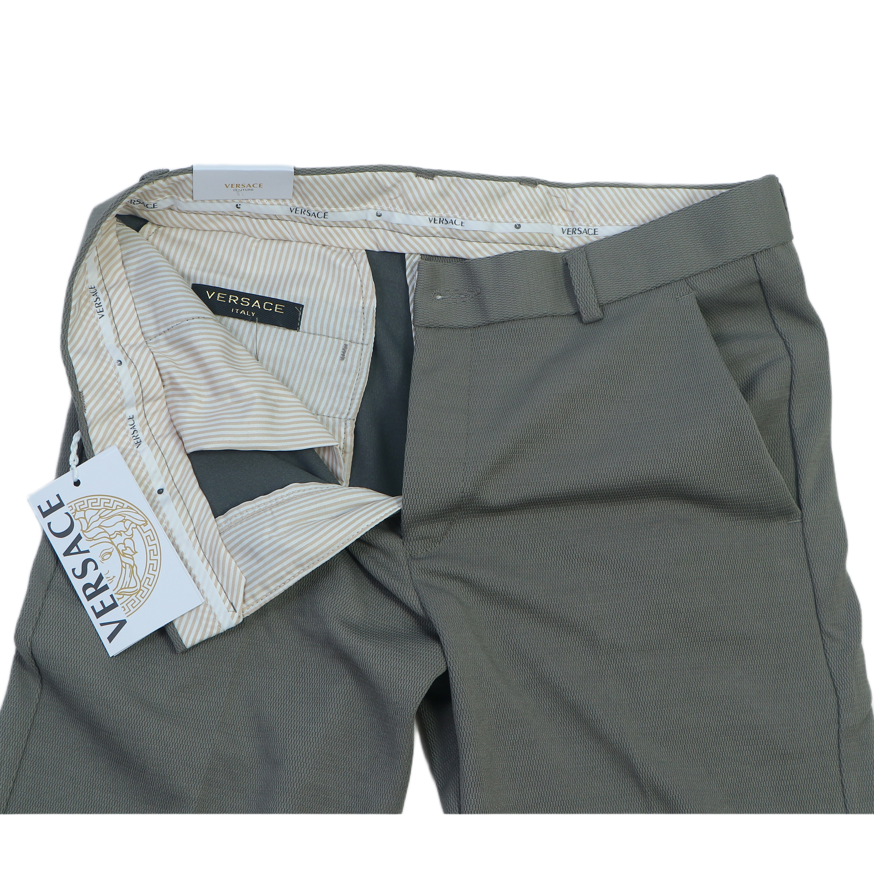 VERSACE Opulent Olive Tailored Slim Fit Trousers