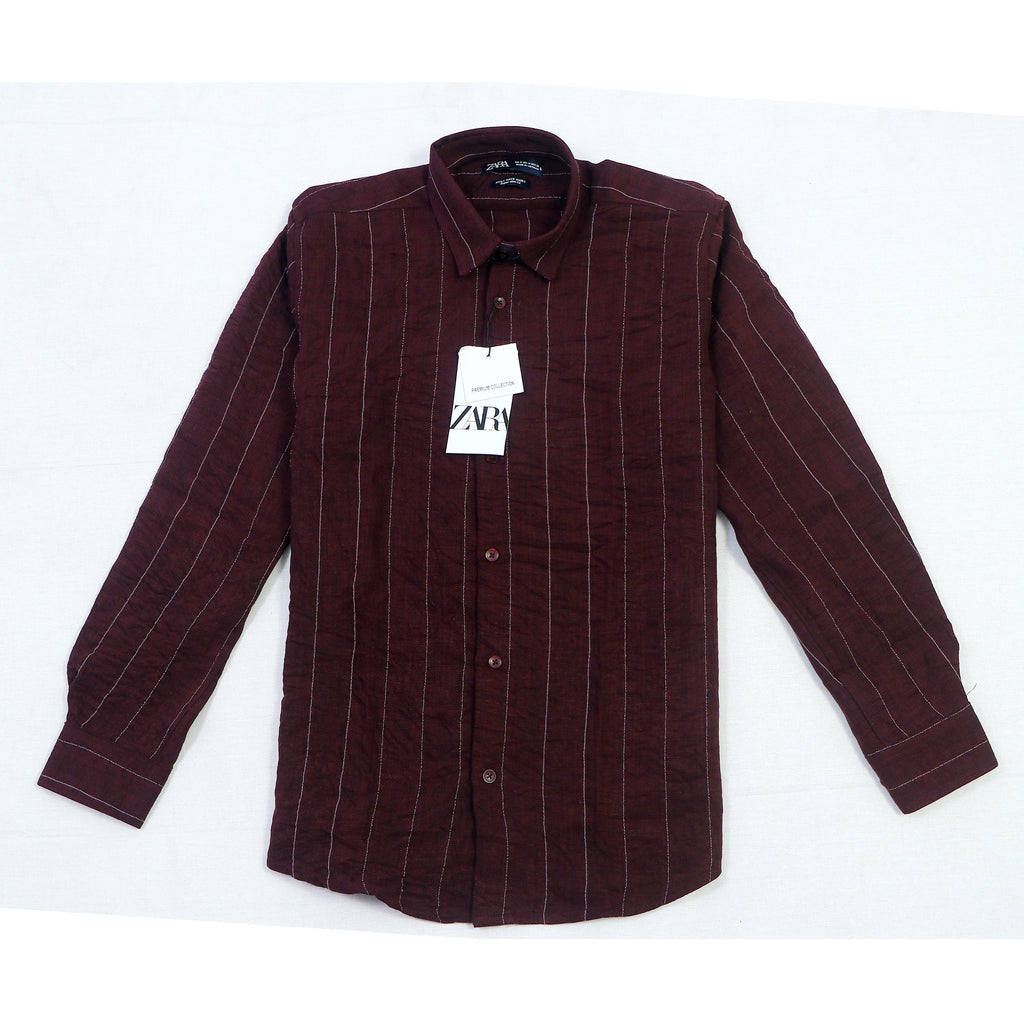 ZARA Astral Sable Umber Tailored Fit Long Sleeve Button-Up Shirt