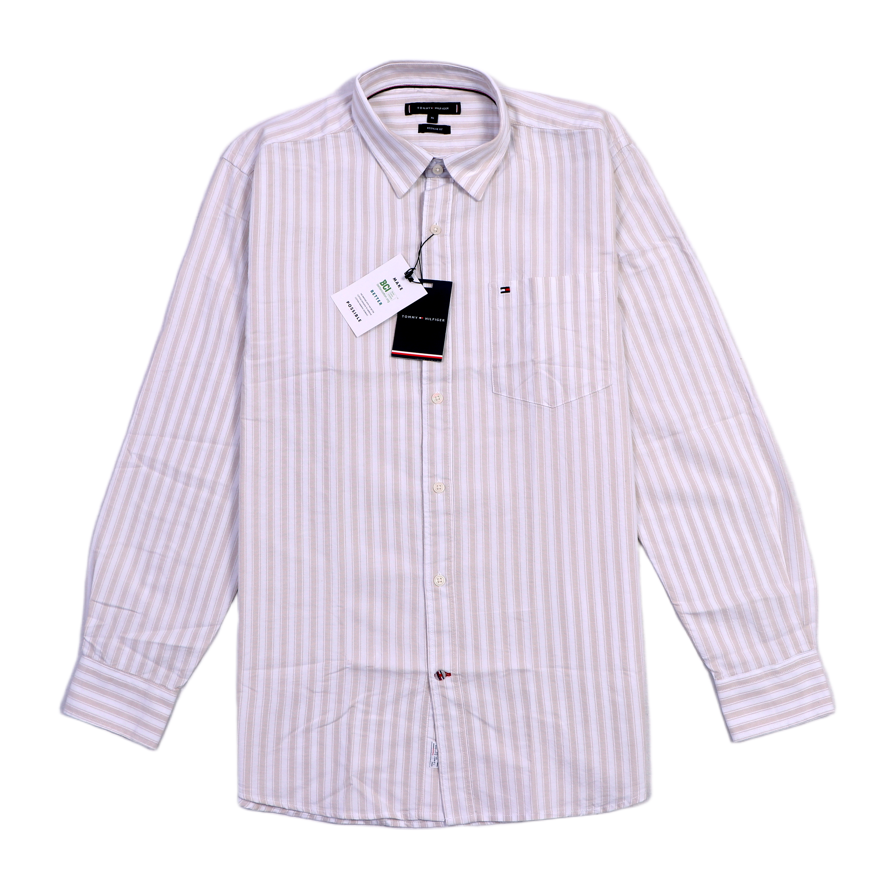TOMMY HILFIGER Soft Biscotti Tailored Fit Long Sleeve Button-Up Shirt