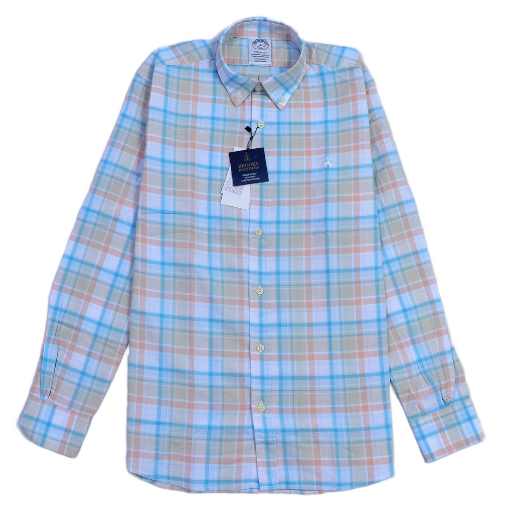 BROOKS BROTHERS Tranquil Breeze Tailored Fit Long Sleeve Cotton Blend Oxford Shirt