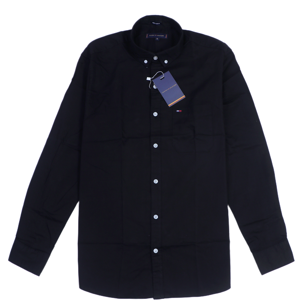 TOMMY HILFIGER Ethereal Charcoal Tailored Fit Long Sleeve Cotton Shirt