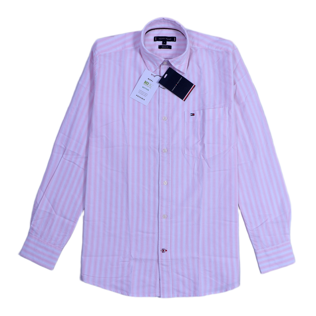 TOMMY HILFIGER Blush Petal Tailored Fit Long Sleeve Striped Shirt