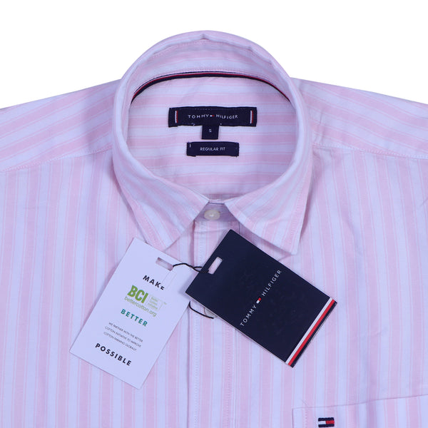 TOMMY HILFIGER Blush Petal Tailored Fit Long Sleeve Striped Shirt