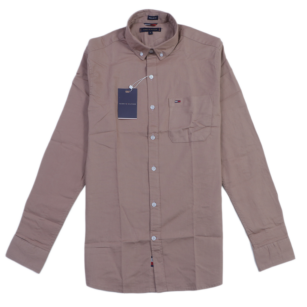 TOMMY HILFIGER Dune Beige Refined Fit Long Sleeve Button-Up Shirt
