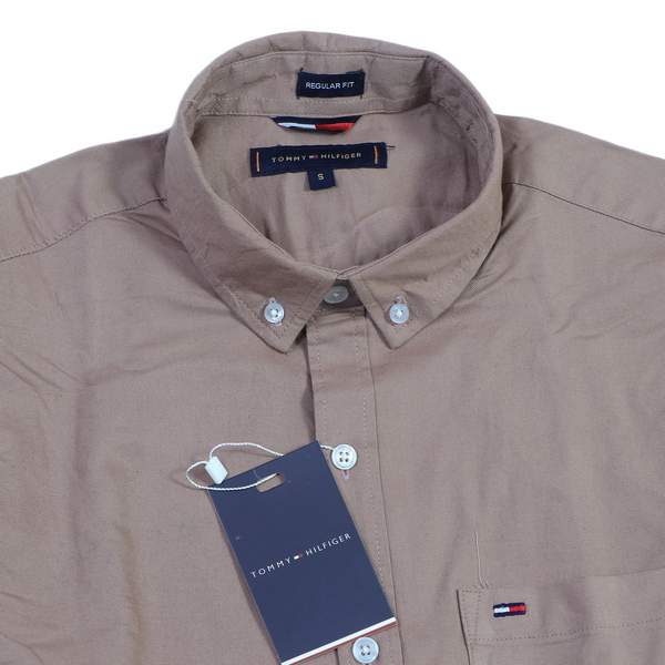 TOMMY HILFIGER Dune Beige Refined Fit Long Sleeve Button-Up Shirt