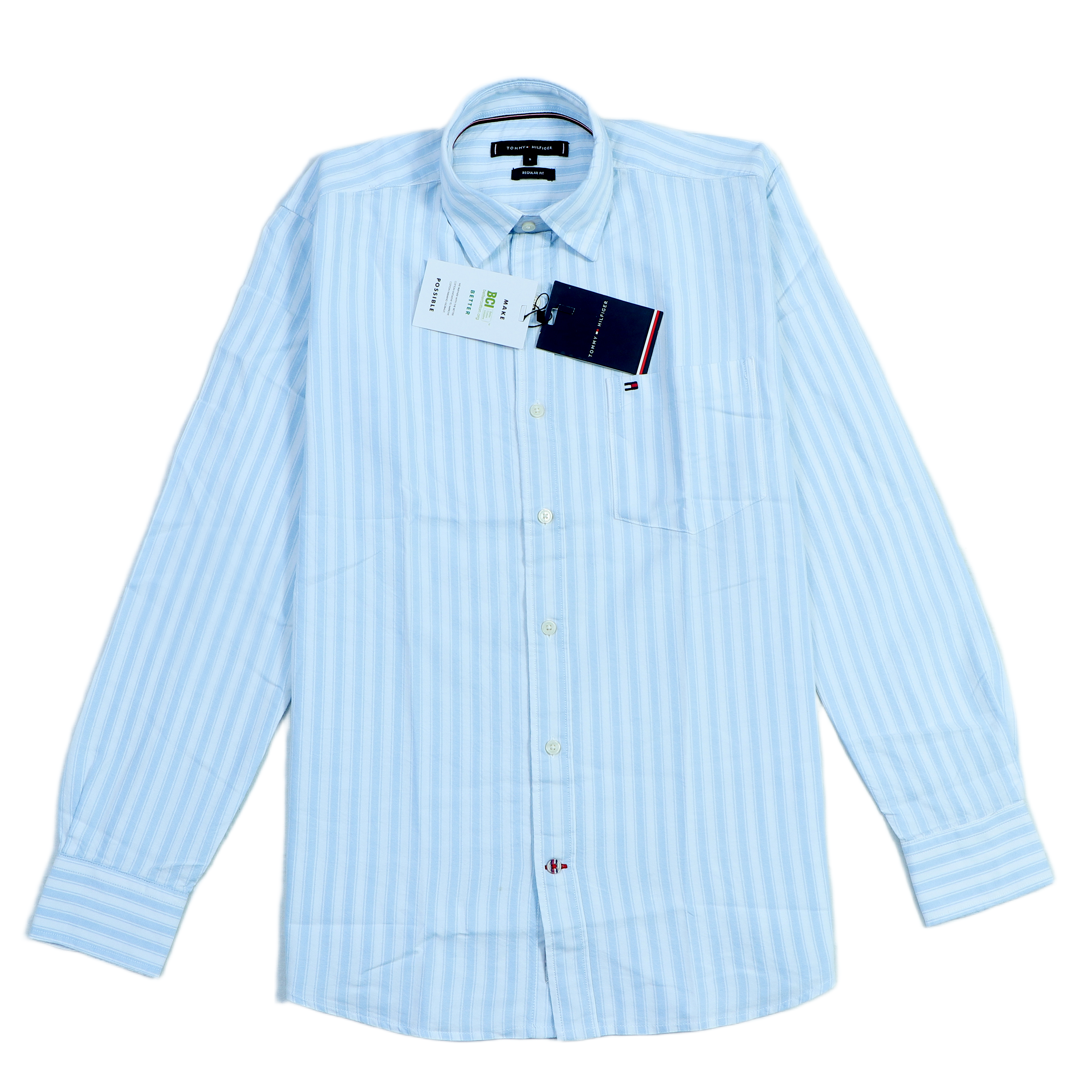 TOMMY HILFIGER Celestial Aqua Tailored Fit Long Sleeve Striped Shirt