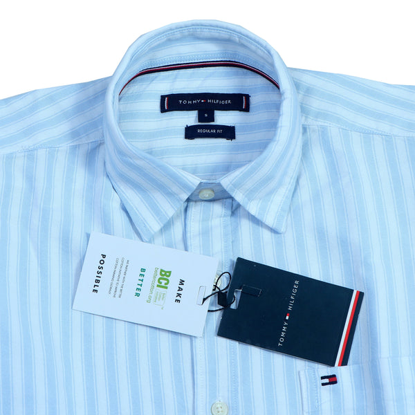 TOMMY HILFIGER Celestial Aqua Tailored Fit Long Sleeve Striped Shirt