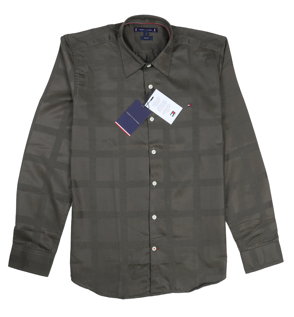 TOMMY HILFIGER Mystic Olive Tailored Fit Long Sleeve Twill Shirt