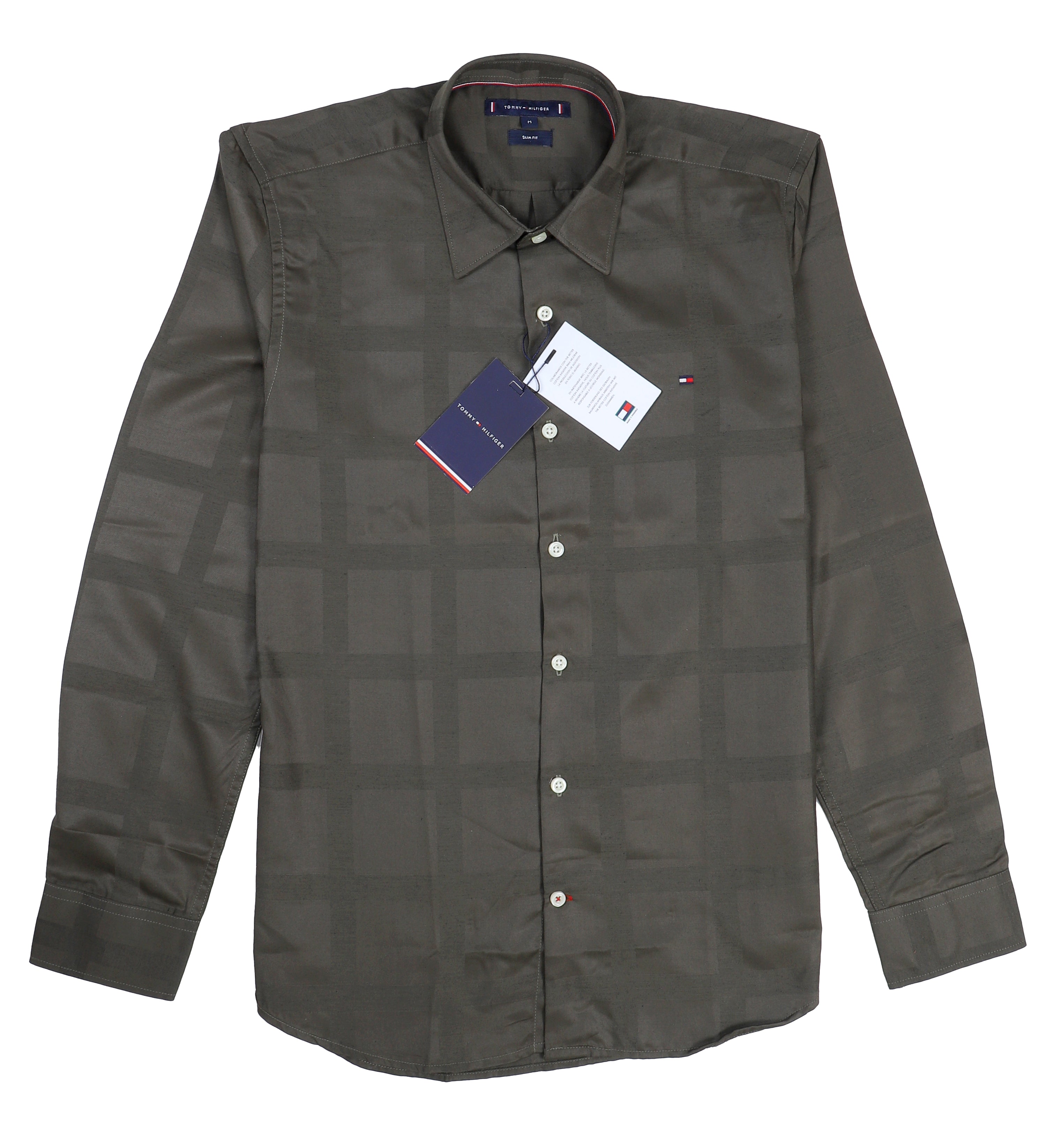 TOMMY HILFIGER Mystic Olive Tailored Fit Long Sleeve Twill Shirt