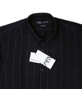 ZARA Midnight Teal Tailored Fit Long Sleeve Striped Shirt
