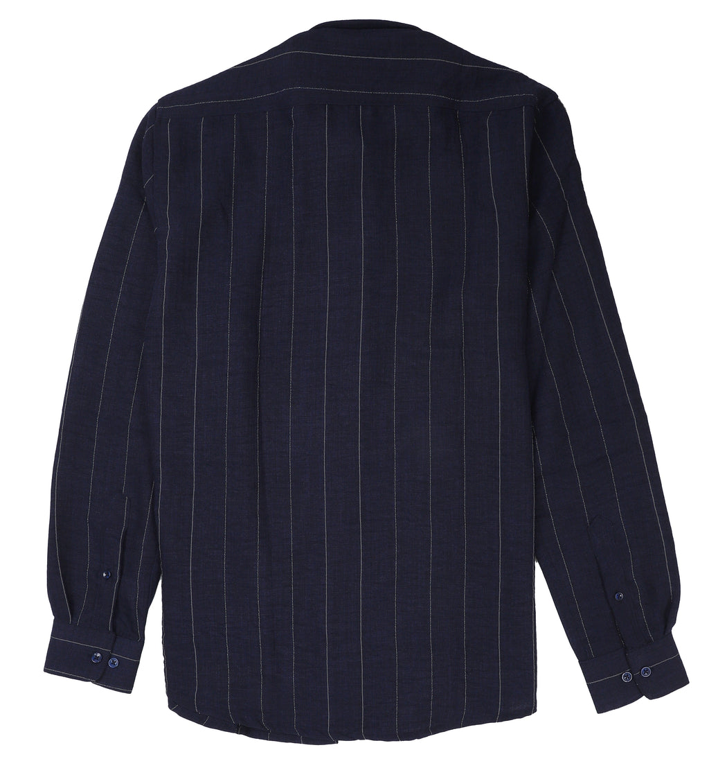ZARA Midnight Teal Tailored Fit Long Sleeve Striped Shirt