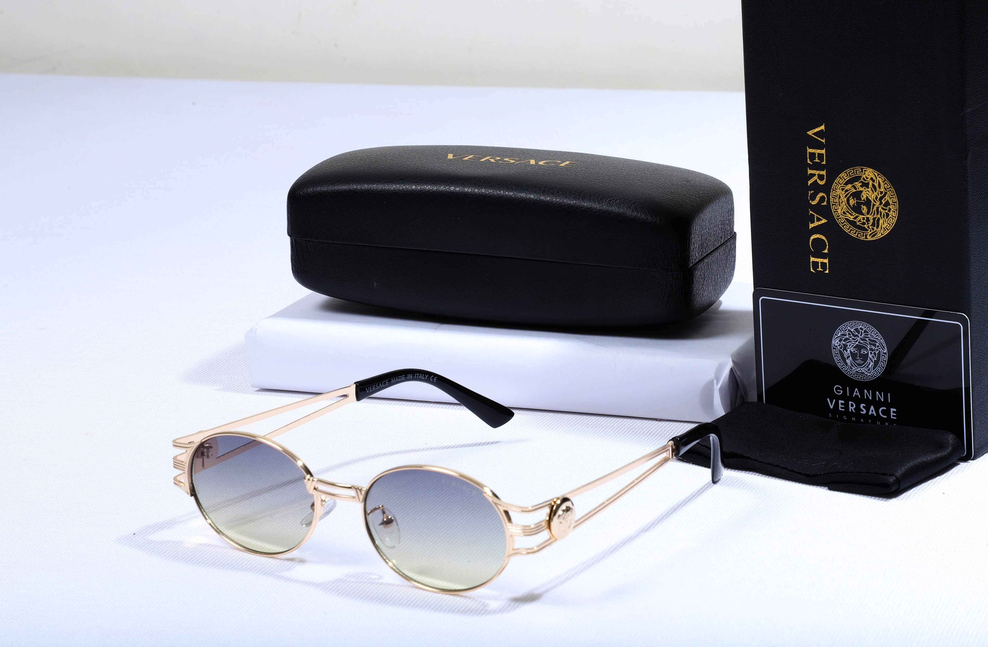 VERSACE Ethereal Champagne Luxe Gradient Oval Frame Sunglasses