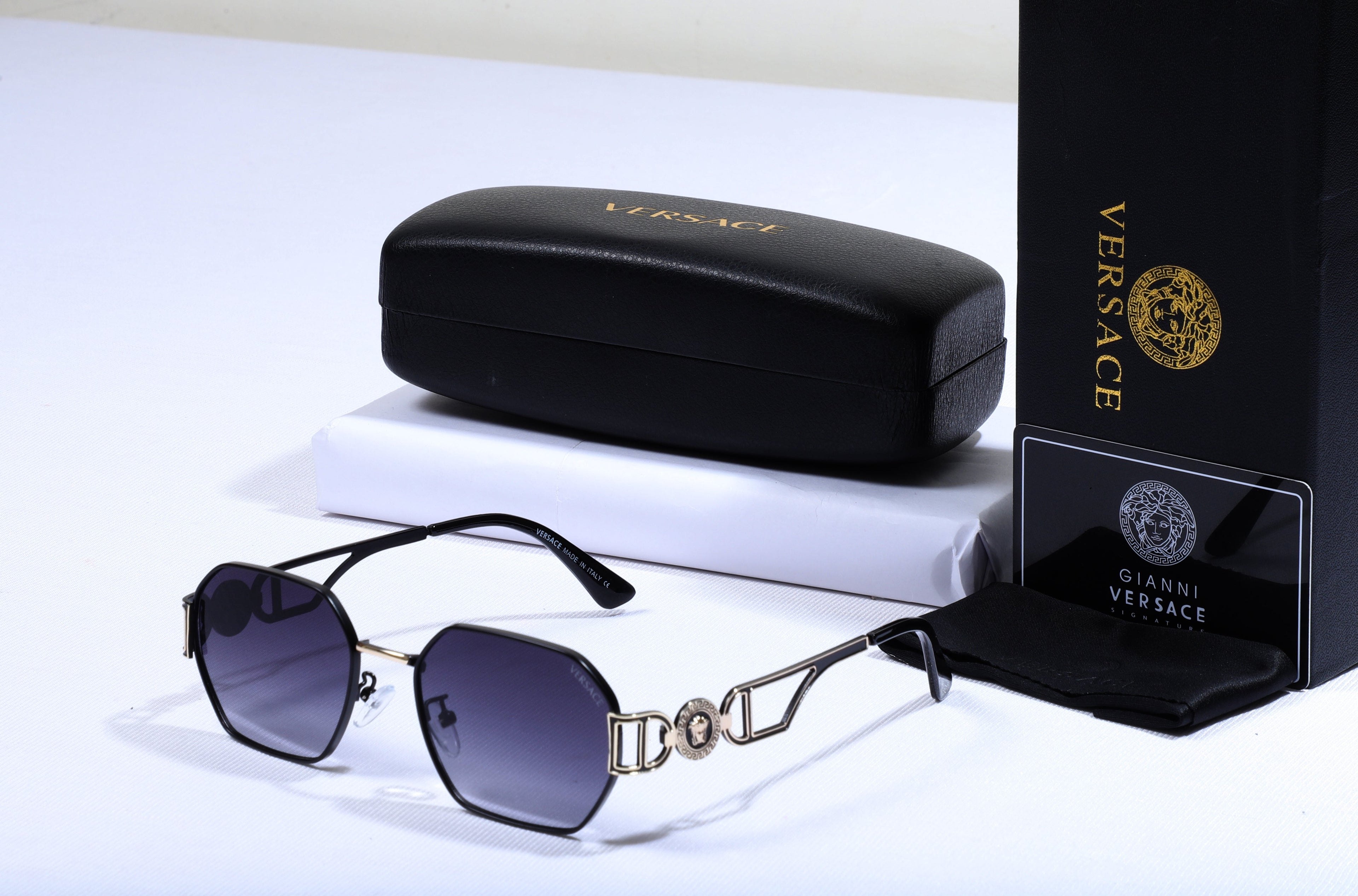 VERSACE Celestial Onyx Luxe Square Sunglasses with Case