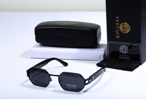 VERSACE Enchanted Onyx Luxe Fit Polarized Rectangle Sunglasses with Opulent Case