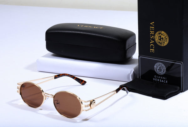 VERSACE Amber Glow Luxe Oval Sunglasses with Toffee Accents