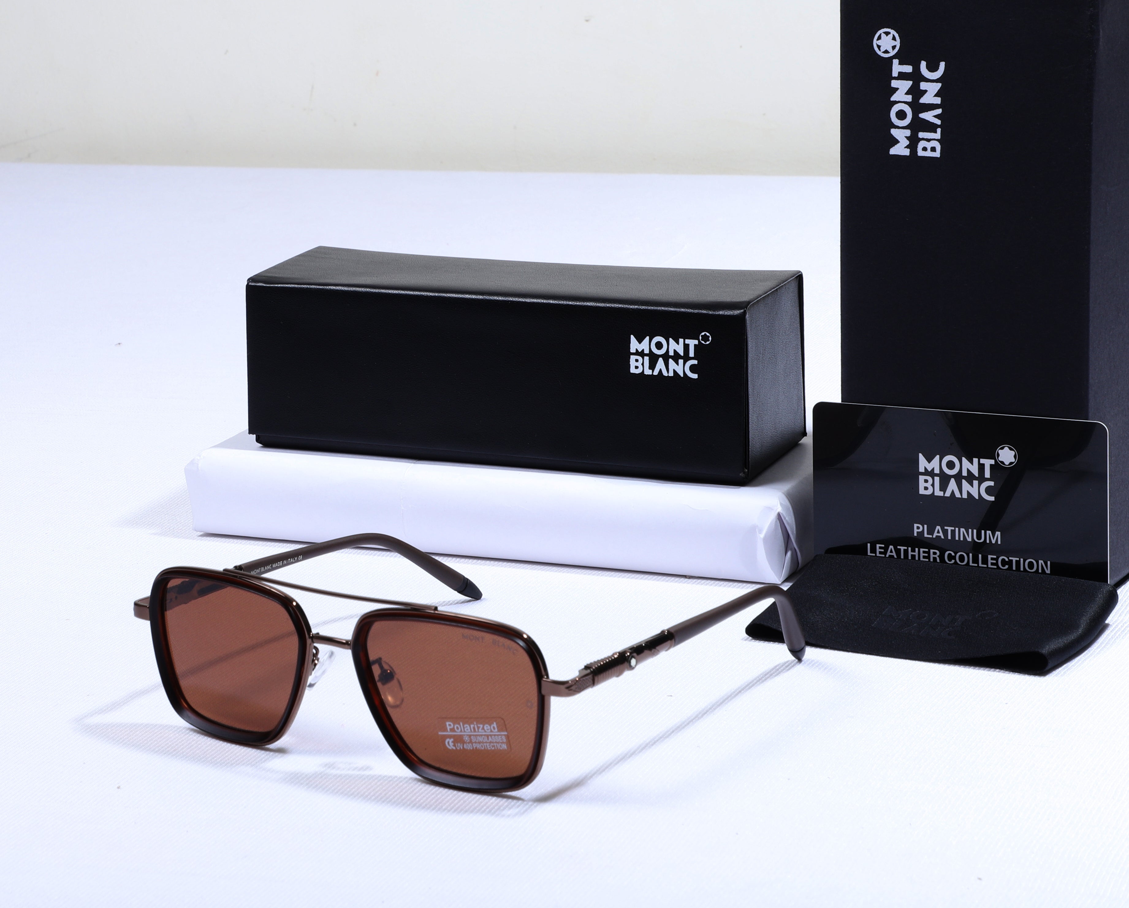 MONT BLANC Luminous Ember Chic Leather Sunglasses