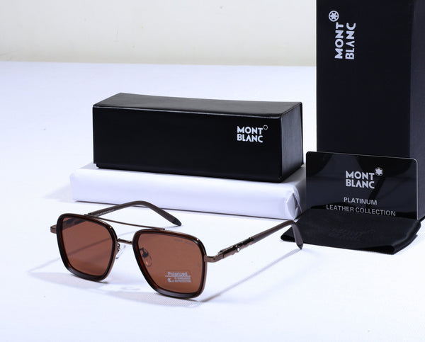 MONT BLANC Luminous Ember Chic Leather Sunglasses