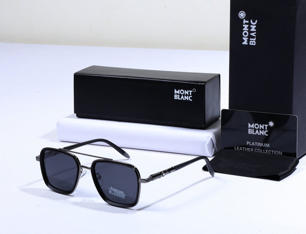 MONT BLANC Celestial Onyx Luxe Fit Leather Sunglasses