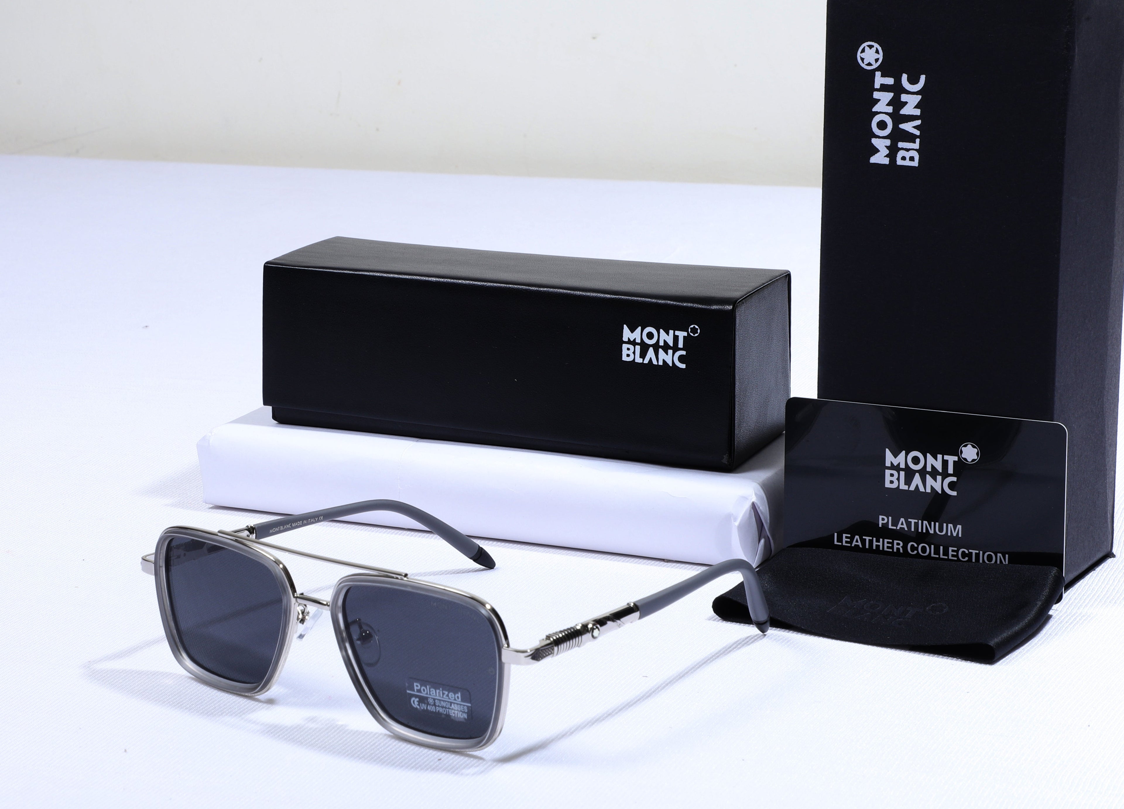 MONT BLANC Celestial Slate Luxe Leather Sunglasses