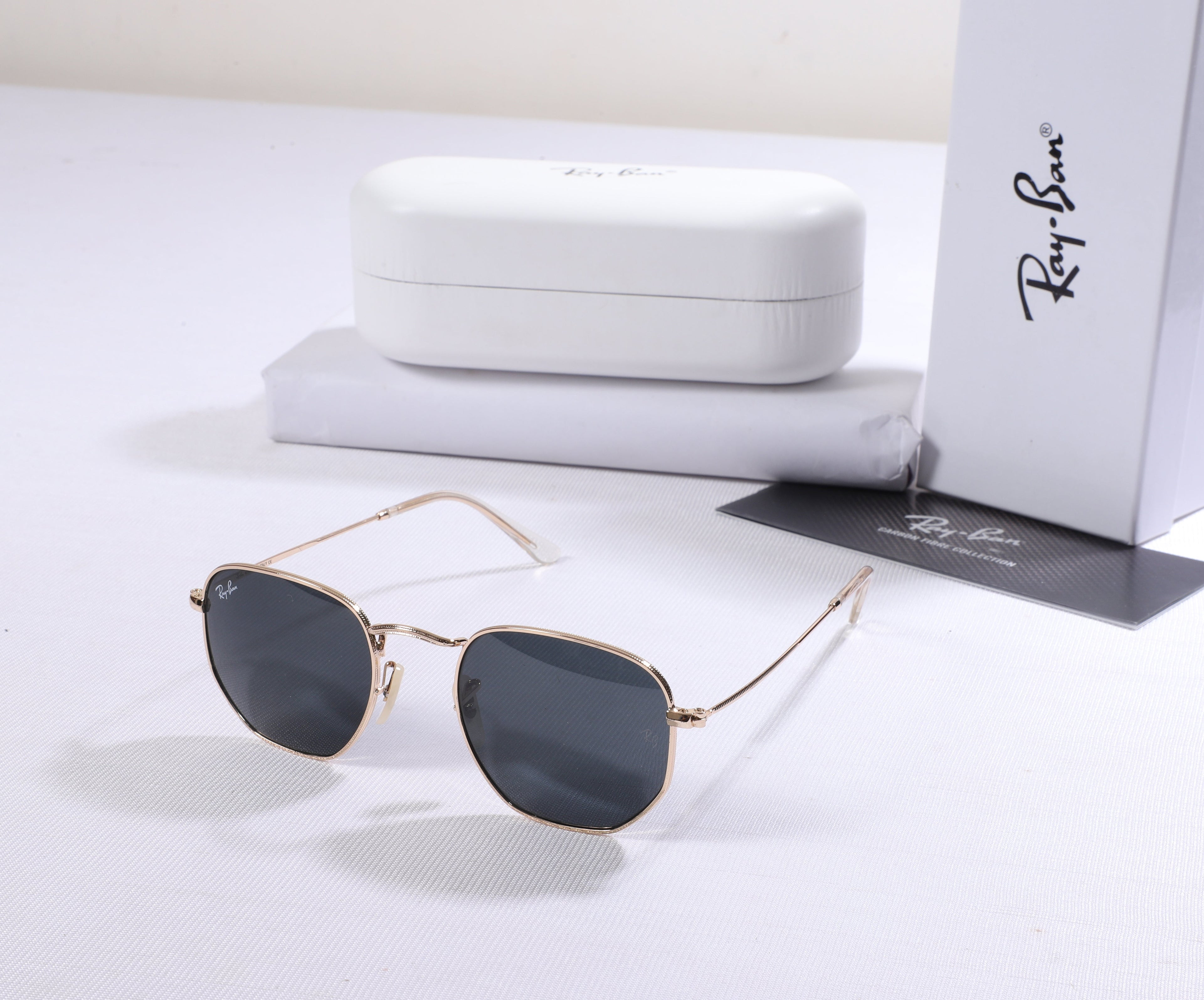 RAY-BAN Celestial Gold Chic Oval Metal Sunglasses with Tranquil Bay Lenses