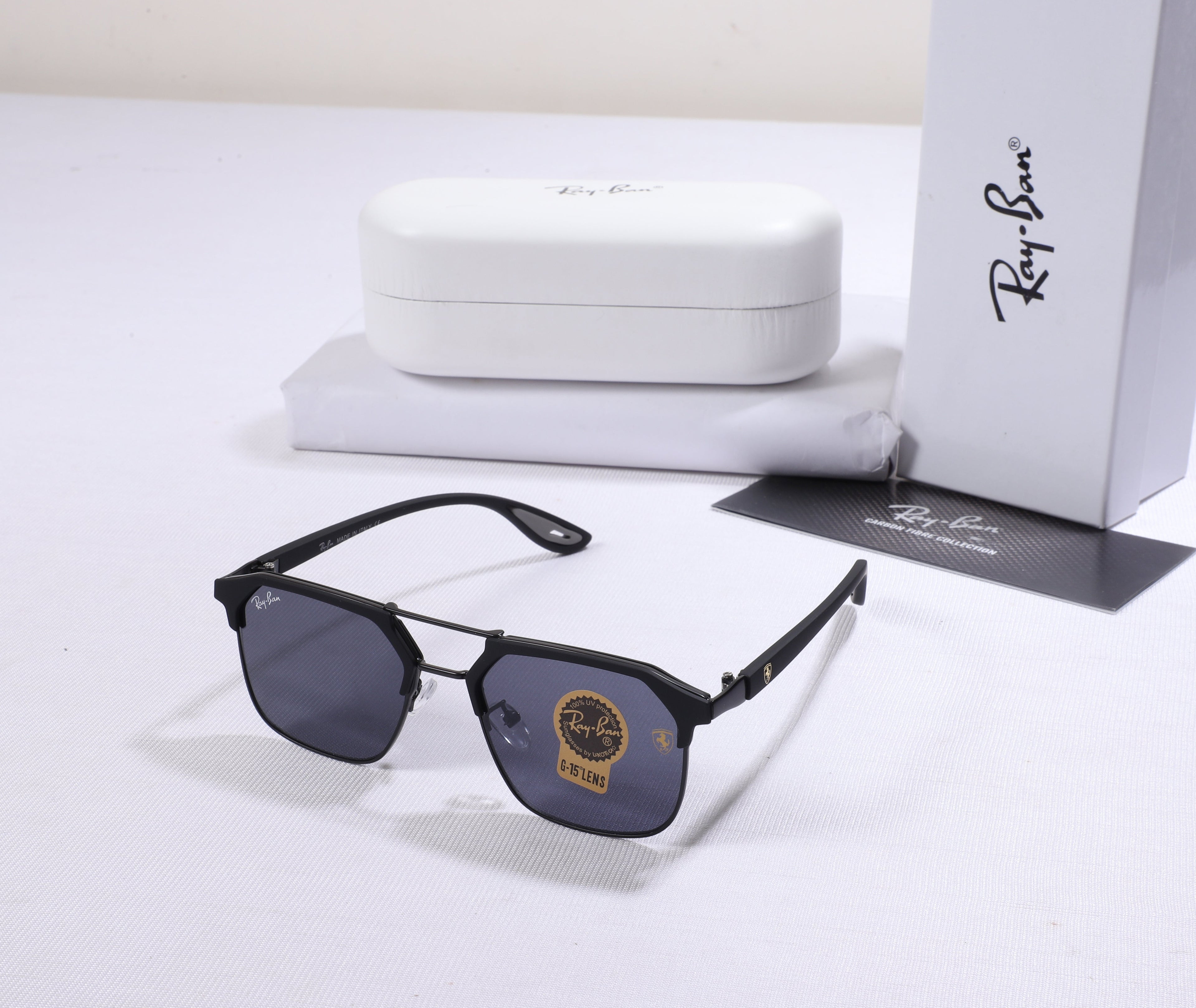 RAY-BAN Celestial Jet Black Sleek Fit Hexagonal Metal Sunglasses with Sapphire Lenses